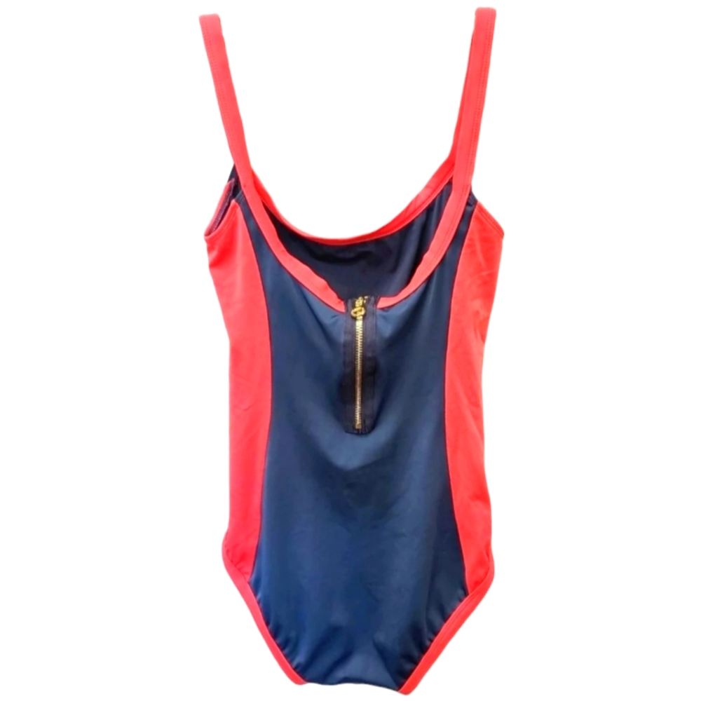Marc Jacobs Red & Navy One Piece Zip Front Swimsuit